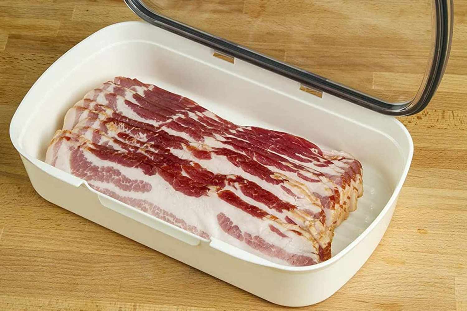 image representing bacon put in a storage box