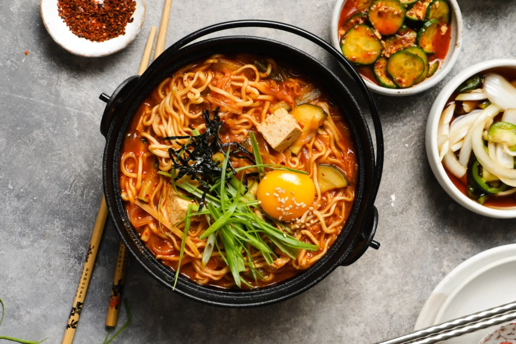 image representing a bowl full of kimchi along with veggies aside